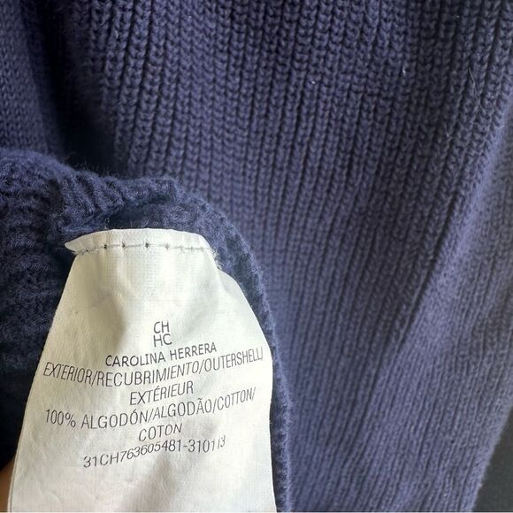 CAROLINA HERRERA Sweater Cardigan Women Medium Logo Button Front Shawl Collar - Picture 7 of 7